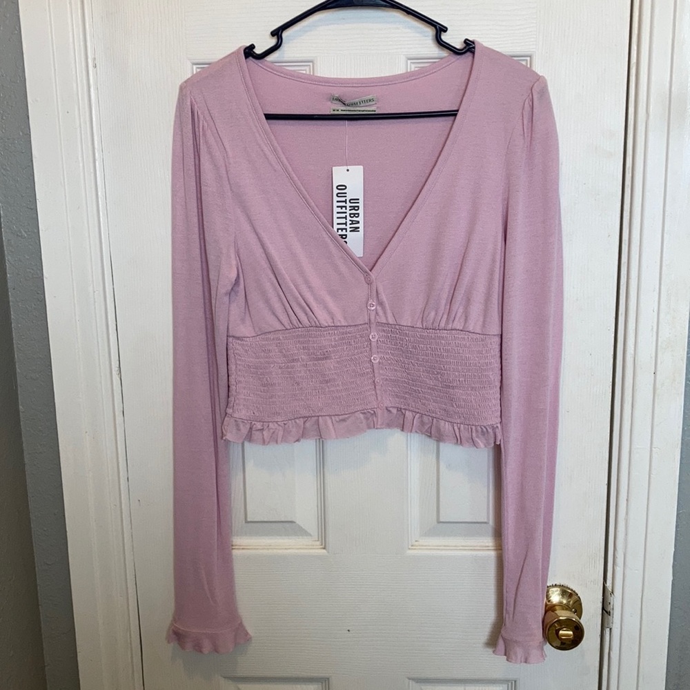 Blush-Pink, crop-top, low v-neck, women’s blouse